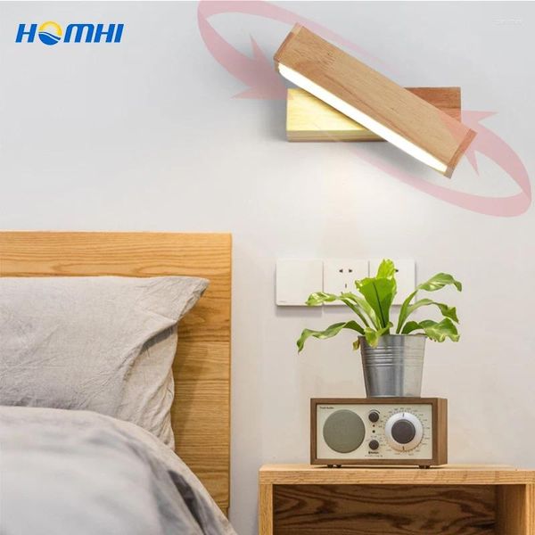 Lampada a parete Homhi Nordic Legno comodino Illuminazione per la casa Luci da letto per camera da letto su pareti Decorazione a LED per il bagno HWL-073