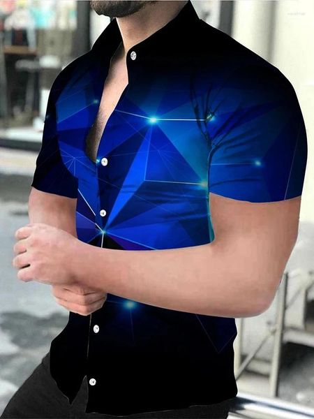 Camicie casual maschile astratte blu stellare cielo 3d stampato estate camicia corta camicia streetwear da uomo traspirante da uomo esterno