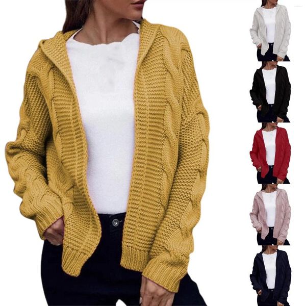 Frauenpullover warme Fleece -Jacke Strickjacke lässig Langarm Offene vordere Sweatshirts LOSSCHLOSES FIT HOODED OUTHEED SUETER