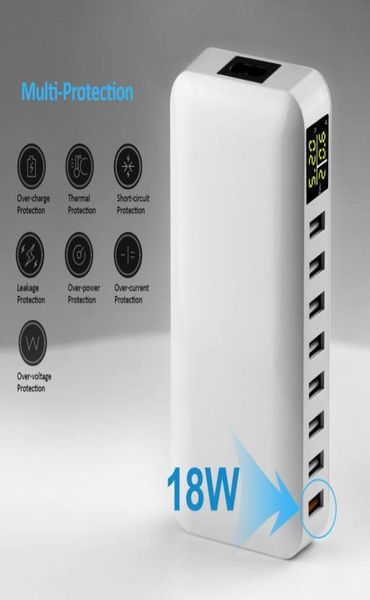 8PORT Multiport USB Wall Charger 60W MAX 8A с QC Port 18W Smart LCD -дисплей Станция зарядки на рабочем столе для телефонных планшетов iPad5974261