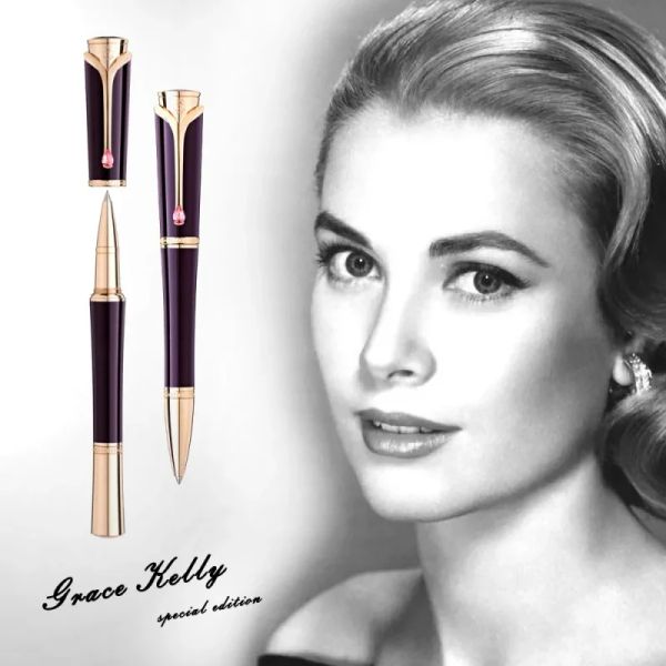 Pens Yamalang Grace Kelly Dark Purple MB Rollerball Beyaz Kalem Gözyaşı şekli elmas taş klip yazıyor pürüzsüz büyük aktris yazıyor