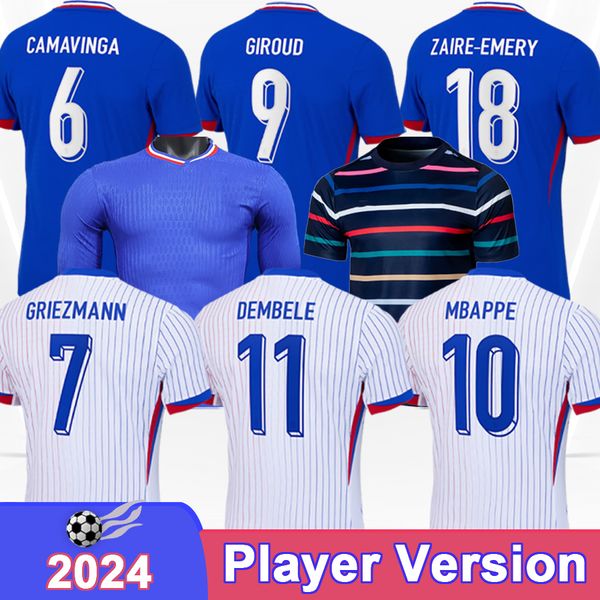 2024 Французский Mbappe Mens Player Soccer Jerseys Saliba Kolo Muani Fofana Giroud Dembele Pavard M.Thuram Training Wear Home Away Football рубашки с длинным рукавом