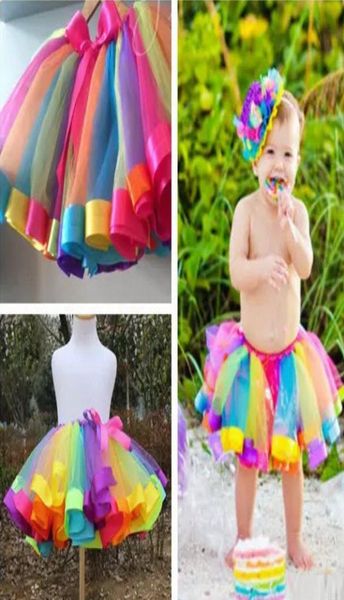 Crianças arco -íris Tutu Vestios Novos Crianças recém -nascidas Salia Princesa Pettiskirt Ruffle Ballet Dancewear Salia Holloween Clothing Hh2026355