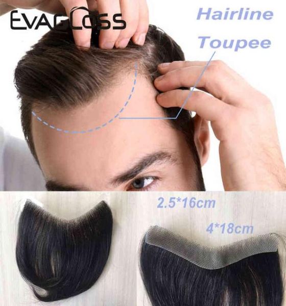 Homens Toupee Skin fino Pu V Loop Front Hair Substacting System