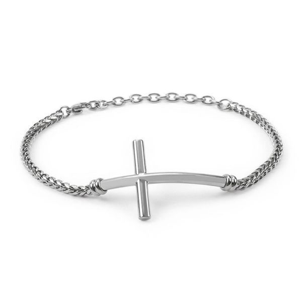 KB110131K Aço inoxidável Jóias de jóias de jóias de prata cor simples titânio aço de pulseira de identificação cruzada religiosa para mulheres mens8885087