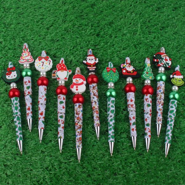 Stifte Weihnachten 3pcs süßer kreativer Cartoon Bunte Weihnachtsmann Santa Claus Snowman Perlen Multifunktional Kugelstiftstift Student Weihnachtsgeschenk