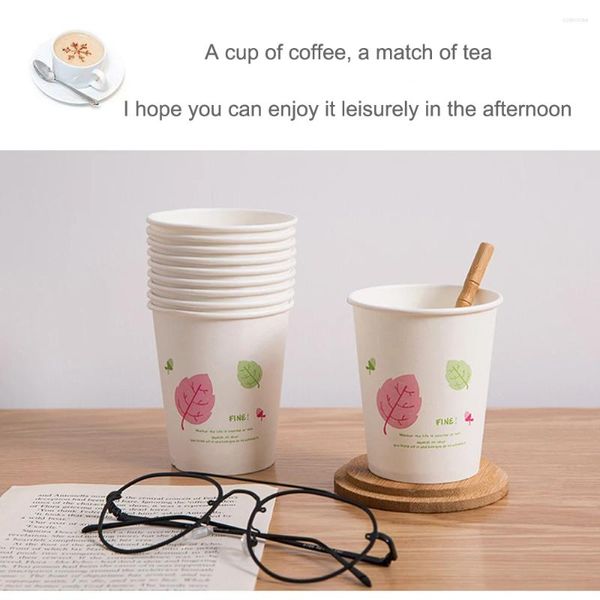 Одноразовые чашки соломинка набор из 50 и холодную бумагу для напитков 250 мл белых опавших листьев, подходящих для домашних офисов