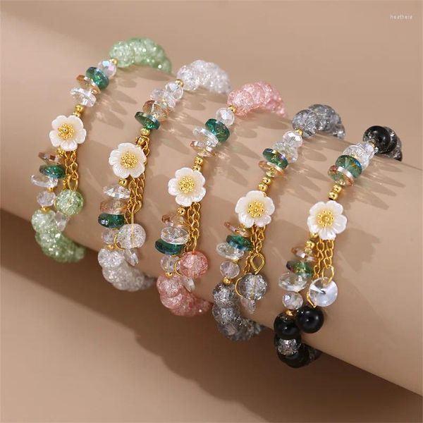 Link Armbänder exquisite weiße Blumenglas Perlen -Frauenarmband Mode elegante Goldfarbe Kette Sommer für Tennisschmuck