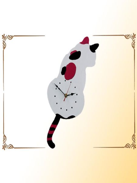 Белый блюд виляет хвостовой дизайн кошки настенные часы детская спальня настенные украшения уникальный подарок творческий мультфильм Mute Diy Clock7718538