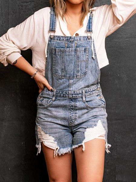 Frauen Jeans Vintage Full Spray Denim Strap Shorts weibliche Straße Mode Mody Farbe Hand Abrieb große Taschenfeinungen Insgesamt kurze Hosen