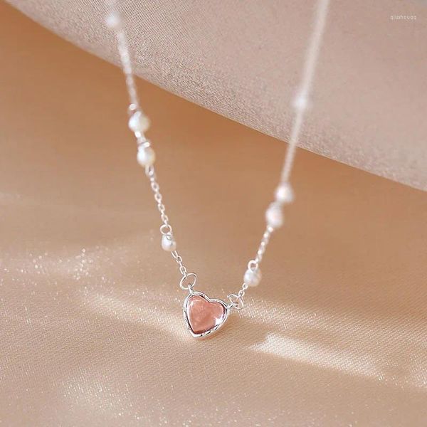 Anhänger Halsketten rosa Mädchen Liebe Herz Perlen Halskette für Frauen Design süßes Halshain Frauengeschenk