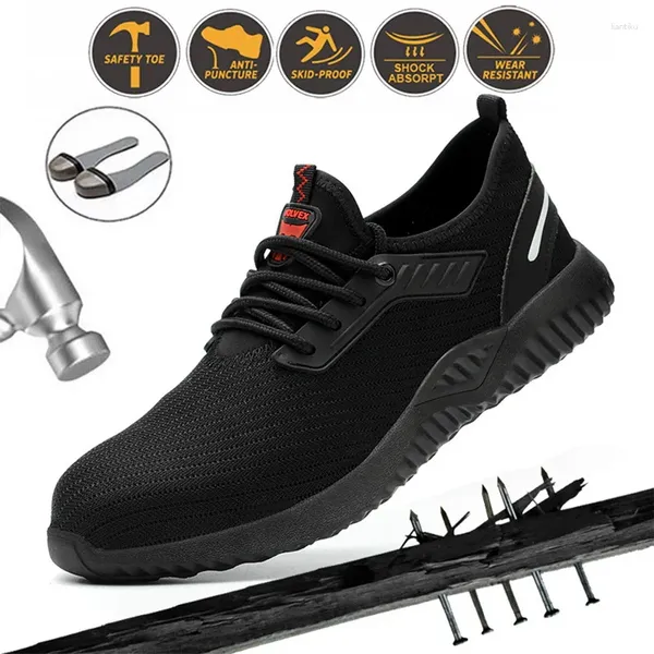 Fitness Ayakkabıları Yıkılamaz Erkekler Güvenlik Çelik Toe Toe Cap Ponkture-Proto Botlar Hafif Nefes Beklenebilir Spor ayakkabıları damla