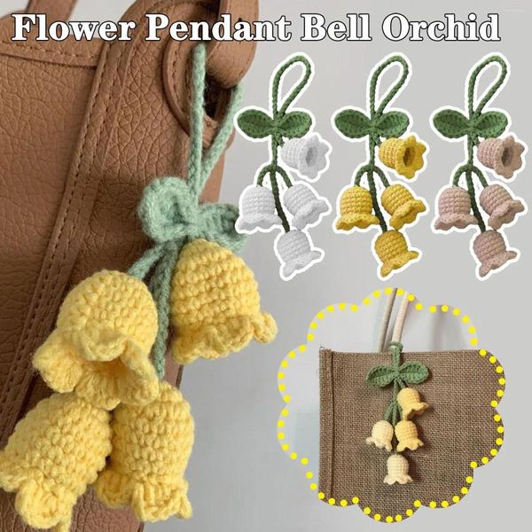 Keychains kreative CHIME FLOME Pendellöder Schlüsselbund handgefertigt gestrickt gehäkelt Bell Orchid Women Bag Keyring T3v8