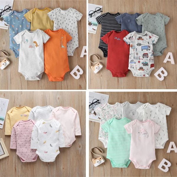 Einszene Baby Boy Girl Kurzärmelene Sampler Neugeborene Kleidung 2022 Sommer Unisex Neugeborenes Kostüm 5pcs/Pack Clothing Set Cotton 624m