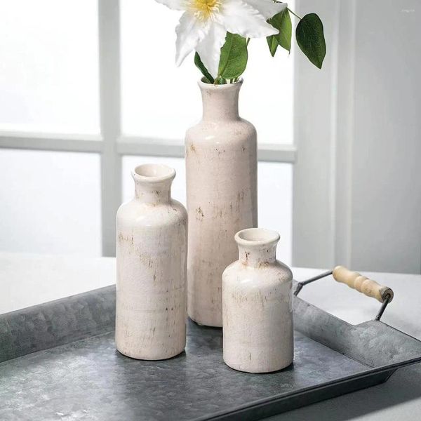 Vasos Glaz de crackle de cerâmica vintage Conjunto de vaso antigo de três acessórios para casa Plantas hidropônicas de desktop Arranjo de flores seco