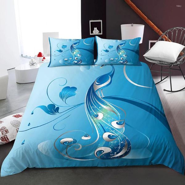 Bedding Sets 3D Blue Style Peacock Pattern Duvet Tampa para quarto de quadro de quadro de quartos decoração de cama Us/eu/Au All Size