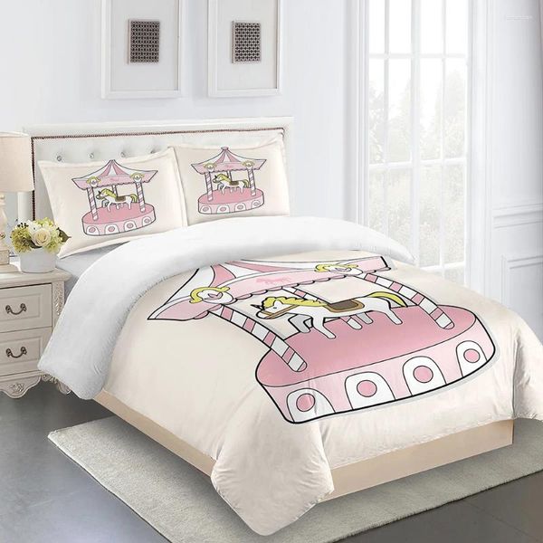 Bettwäsche -Sets Set Pink Carousel Girls Home Textile Health Duvet Cover in voller Größe Schlafzimmer Kissenbezüge Süßes Bettdecker Designer Custom