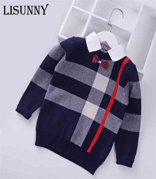 Hemdkragen Jungen Pullover Baby Streifen Plaid Pullover Strick Kinder Kleidung Herbst Winter Kinder Pullover Junge Kleidung 2109029363564