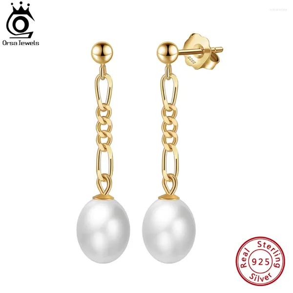 Brincos dangle Orsa Jewels 14K Gold Genuine 925 Sterling Silver Pearl com barroco natural escolhido a dedo para mulheres GPE80