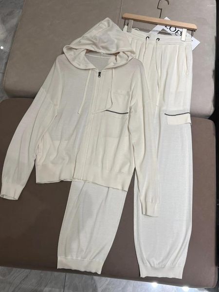 Kadınlar İki Parçalı Pantolon Bahar 2024 B C Takım Kapşonlu Uzun Kollu Sweatshirt Üst Ceket 2 Pantolon Set Yüksek Bel Drawstring