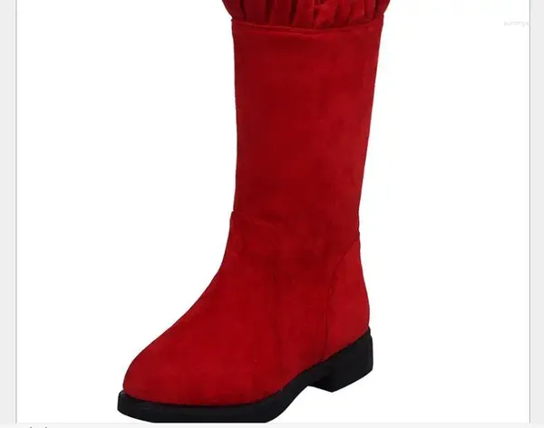 Stiefel rotes Wildleder plus Samtmodische Kinder Schnee halten warme und bequeme schwarze Mädchen Knöchel Bowknots
