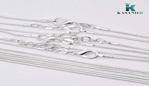 Kasanier 10 PCs Frete grátis Jóias de moda por atacado 925 Colar de jóias de prata 1 mm Colar Chain Colar + 925 Clasps de lagosta 9959500