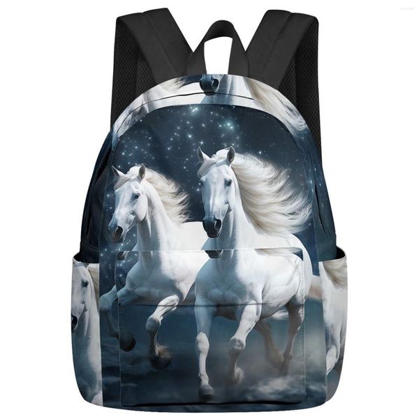 Zaino cavallo stellato stelle stelle nuvole criniere borse da scuola studentesca da laptop usanza per uomini donne donne viaggi mochila