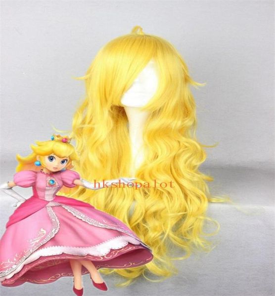 Princess Peach Prestige parrucca gialla a spirali ondulati lunghi cosplay vestirsi Wig2086334