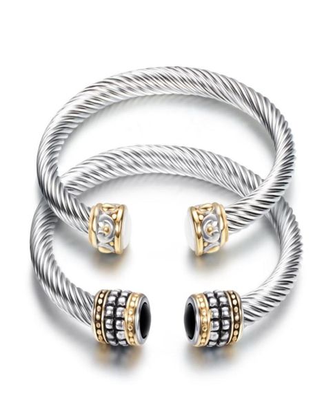 Charmarmband und Armreifen für Frauen Retro Titanium Stahl Ed Draht Gold Bicolor Armband Edelstahl Kabelarmband Eingelegt 4723512