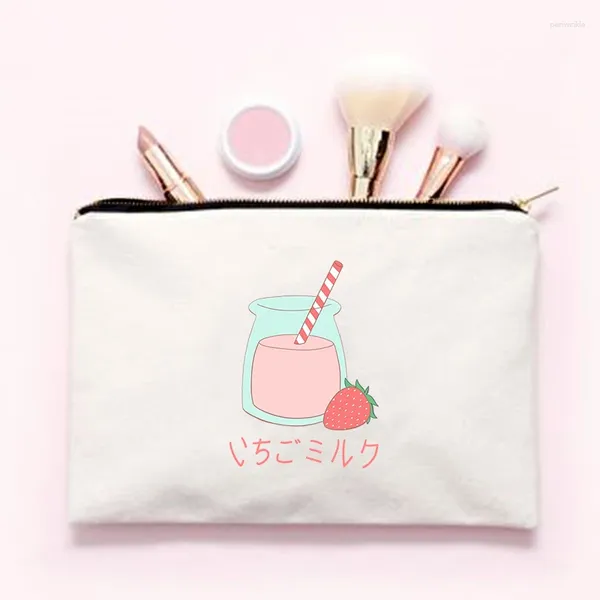 Aufbewahrungstaschen Japan Erdbeer -Saft -Druck -Make -up -Make -up -Tasche Frauen Frauen Frauen Kosmetische Organizer Beutel Wash Damen Schönheit