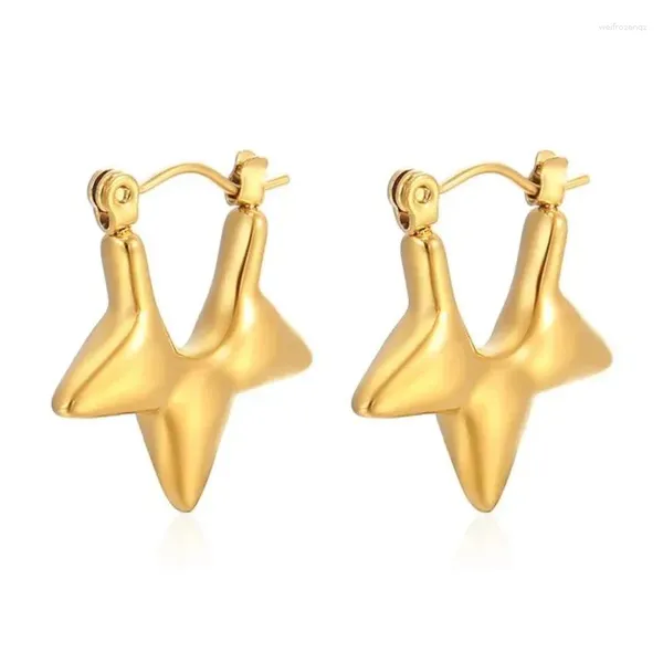 Brincos dangles estrela brilhante de cinco pontas requintada de aço inoxidável tridimensional banhado a ouro simples para mulheres