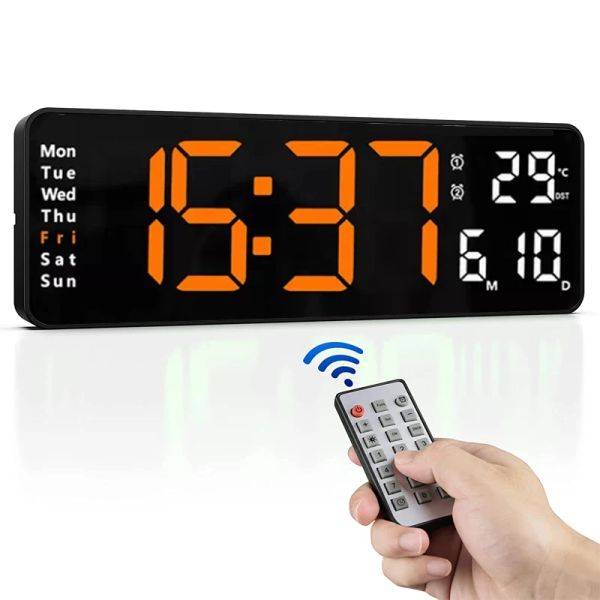 Relógios relógios digitais relógio de parede grande grande na parede Remote controle remoto data semana relógio de temperatura Dual Alarmes Ginásse Big LED Wall Clocks