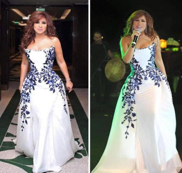 Najwa Karam Eine Linie weiße Promi -Kleider 2016 Arabisch Dubai Elegante Abendkleider mit einfachen Stickereien bodenlange Frauen Prom 4536484