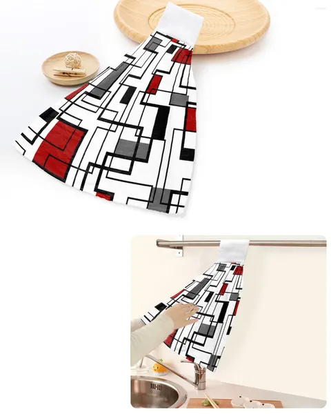 Asciugamano geometria astratta quadrati arte moderna asciugamani a mano rosso nero cucina da bagno pioli sospesi per piatti assorbenti personalizzati