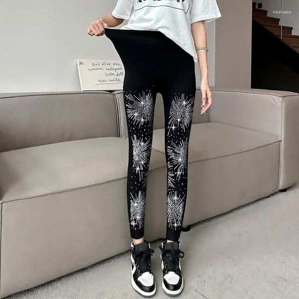 Leggings femininas durante toda a temporada feminino lantejoula prateada preta de tamanho alto calça de calça skinny calça