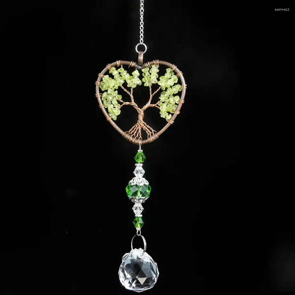 Figurine decorative Natural Green Crystal Gemstone Quarz Love Heart Tree of Life Ball Prism Pendant Suncatcher Yoga Meditazione sospesa