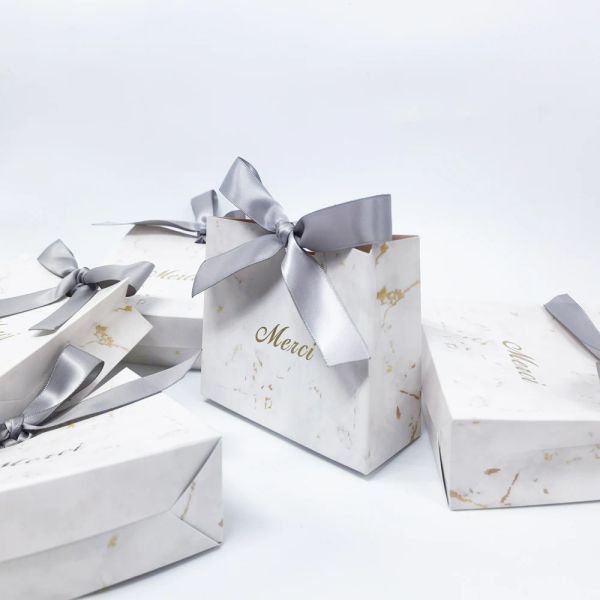 Alben Merci Party bevorzugt Geschenktasche Box Papiertasche für Hochzeit Babyparty Valentinstag Weihnachten Süßigkeiten Boxen Marmor Muster danke