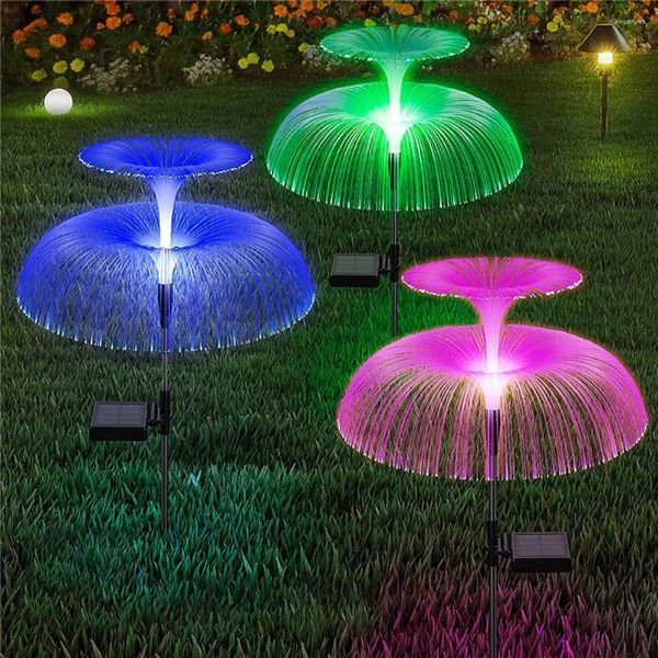 Parti Dekorasyonu Çift Güneş Denizanası Işık 7 Renk Bahçe Işıkları LED Fiber Optik Açık Su Geçirmez Dekor Lambası Çim Veranda