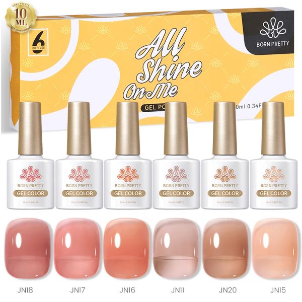 Jel Doğdu Pretty 6pcs Jelly Nude Jel Oje Seti Çiviler için Popüler Renkler Yazda Yarı Kalıcı Jel Vernik Taban Üstü