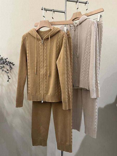 Pantaloni da donna a due pezzi cashmere a maglia magnifica e maglione maglione per maglione per maglione da maglione da donna 2024 set caldi invernali