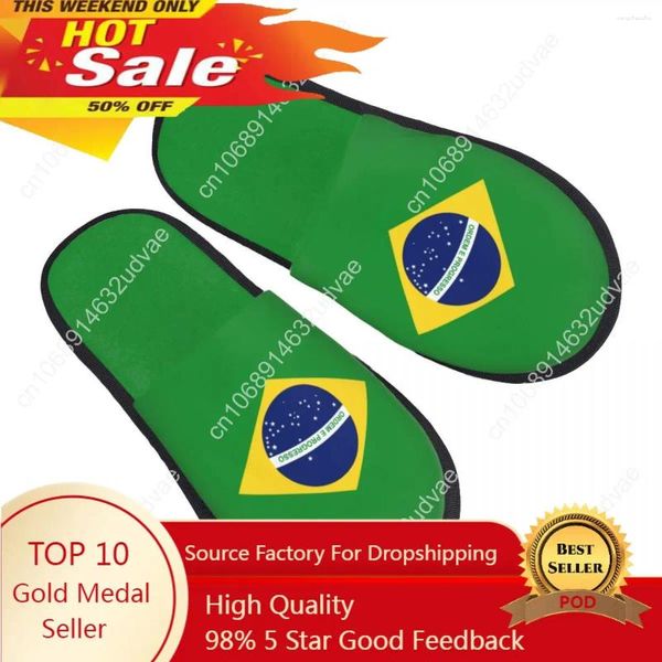 Flippers Bandeira Brasileira Brasil Bandeira Pluxhe Sapatos de inverno Autumn House Floor liso para o quarto