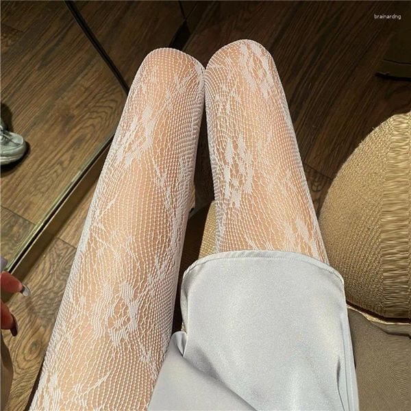 Mulheres meias lolita meias de renda preto malha branca de calcinha oco com calcinha japonesa gótica japonesa gótica floral estocagem y2k meias