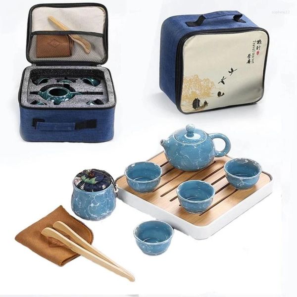 Conjuntos de chá Conjunto de chá Cerâmica de porcelana chinesa Teaset Gaiwan Copos de panela de cerimônia com bolsa de viagem