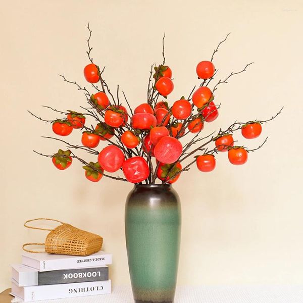 Flores decorativas Simulação de frutas vermelhas Persimmon Plantas artificiais para decoração de casa imitação de festa floral Festival Supplies desktop ornament