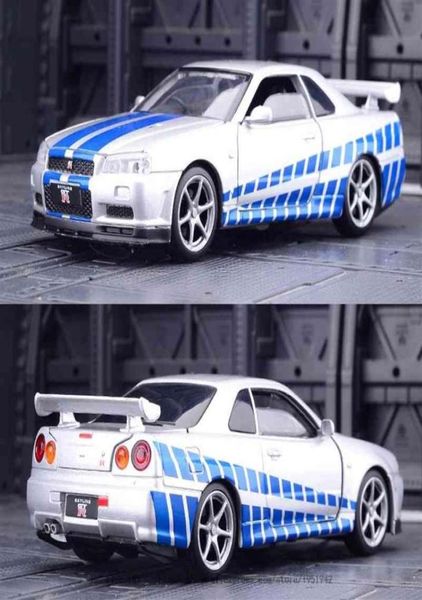 Nissan Skyline Ares R34 и R35 Metal Toy Car High Simulation Toy Car Модель съемная коллекция 132294K3915328