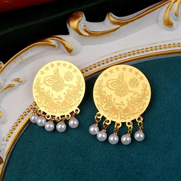 Spille Ottoman Turkish Moneta turca oro Gioielli etnici di matrimonio etnico Hajib hajib Pin Fashion Broches for Women Reghite Regali fortunati