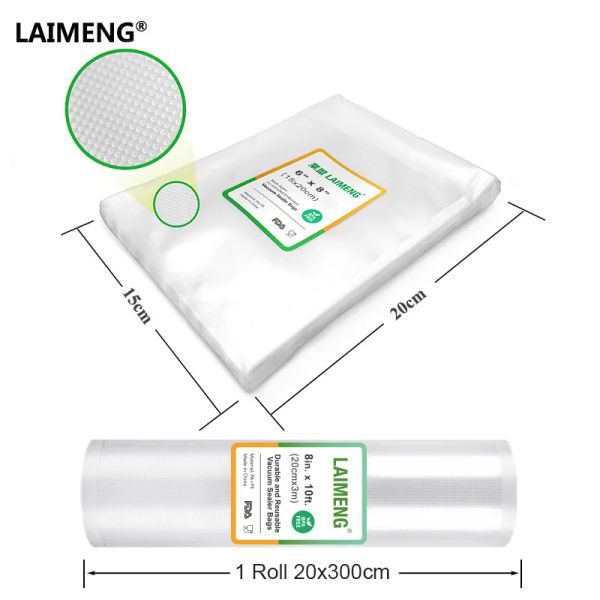 Machine Laimeng Vacuum Sealer Bags 1 Rollo de plástico para embalagem de vácuo 20*300 cm de alimentos para economizar bolsas para a vácuo da cozinha Filme de alongamento B101