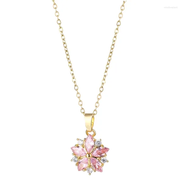 Collane a ciondolo coreano Fashion Crystal Cherry Blossom Acciaio inossidabile per donne Cute Romantic Female Wedding Jewelry