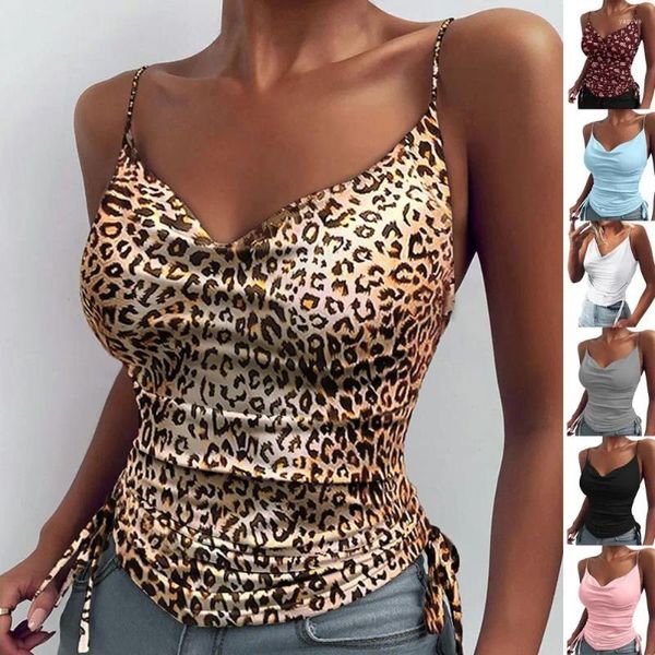 Camicette da donna arrivo estate donne a colore solido sexy casual crop top con corda entrambi club secondari per leopardo da donna della moda stampato