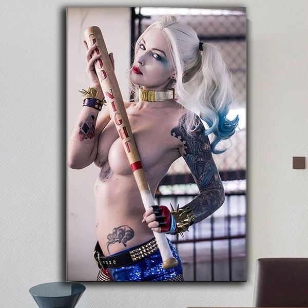 Harley Quine Suicide Squad Movie poster sexy Lady Canvas Stampe Nude Oil Painting Wall Art Pictula per soggiorno Camera da letto Decorazioni per la casa